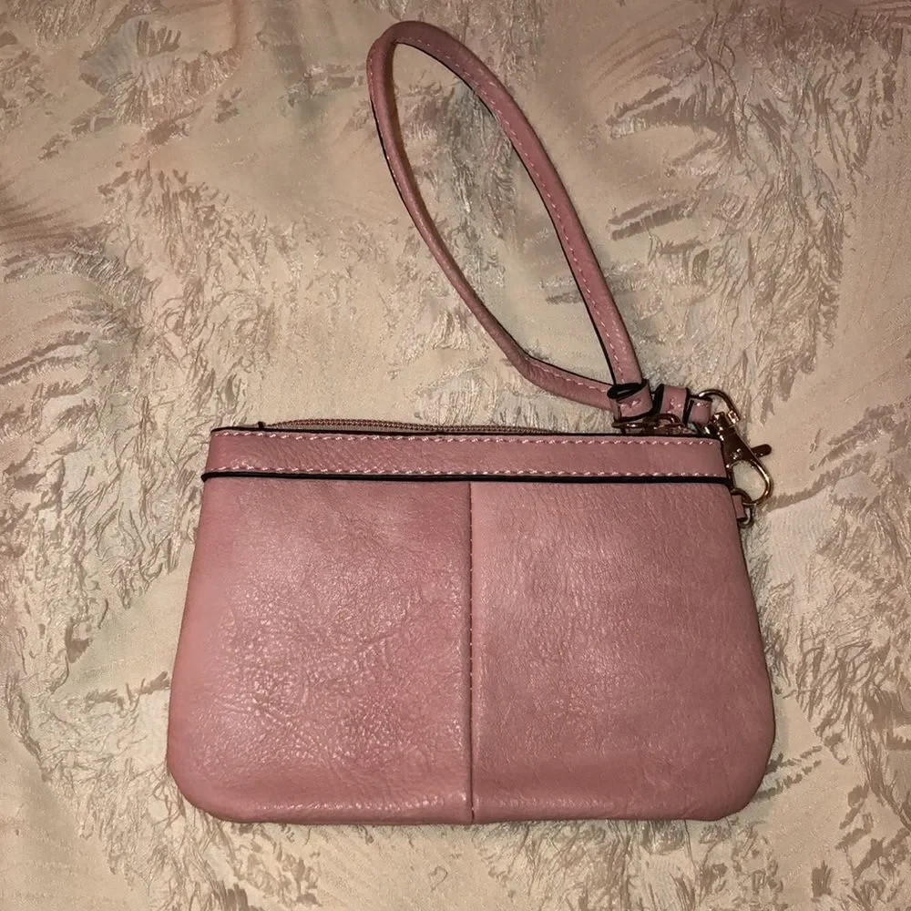 Black Rivet Pink Gold Tone Small Zip Up Wristlet Wallet